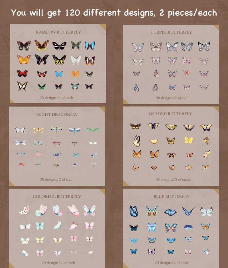 Knaid Butterfly Dragonfly Insects Stickers Set (240 Pieces) - PET Transparent Waterproof Decorative Decals for Scrapbook DIY Crafts Album Bullet Journal Planner Water Bottles Phone Cases Laptops - Image 2